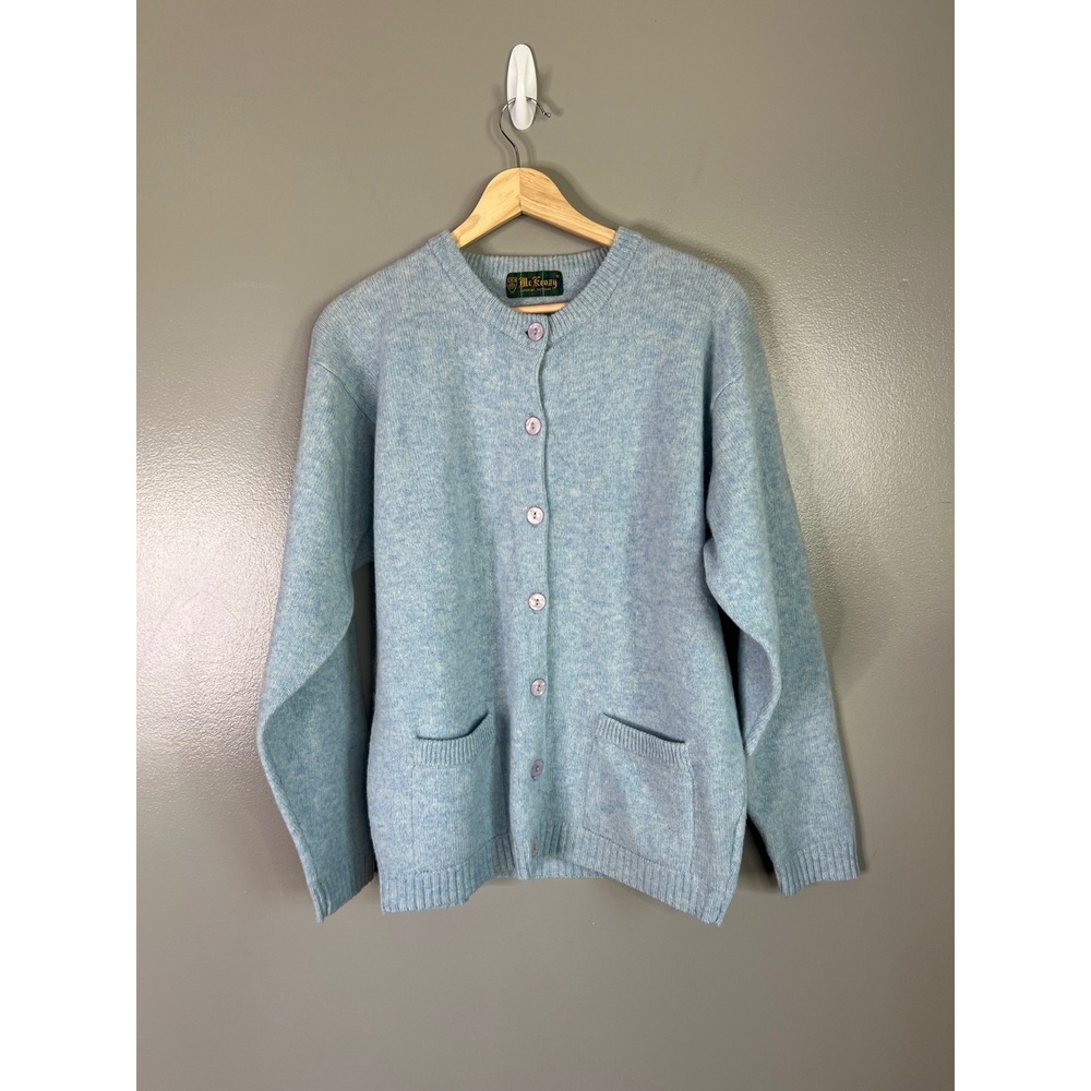 Vintage McKenzy Superfine Outwear Blue Lambswool Cardigan Sweater  Medium
